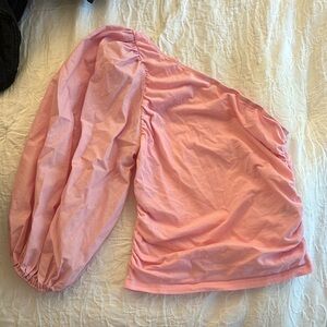 pink one shoulder cropped blouse